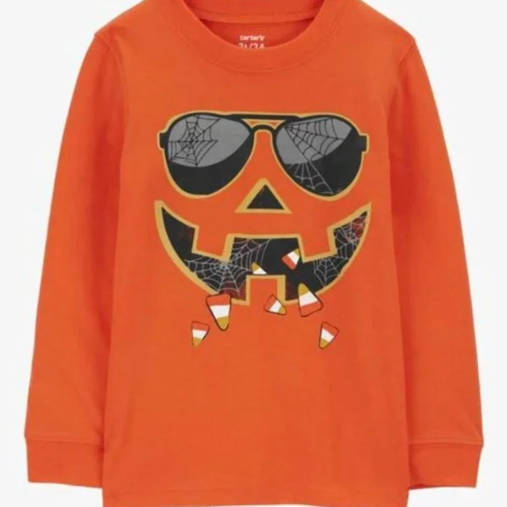 NWT Carter's Toddler Halloween Jack-O-Lantern Glow in The Dark Graphic CottonTee